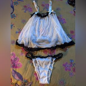 Victoria's Secret White and Black Chemise Set